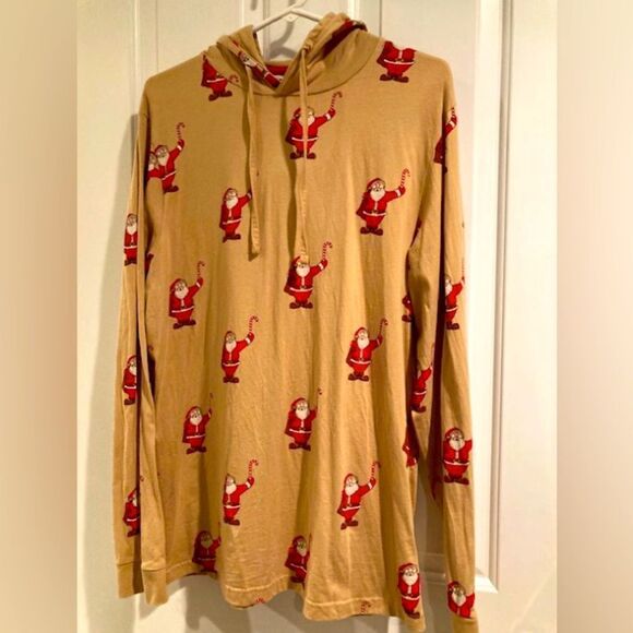 Men’s Denim & Flower Ricky Singh Santa All-Over Pattern Hooded Long Sleeve - Picture 1 of 8